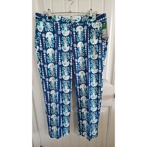 Women Size 10 Lilly Pulitzer Blue White Medusa Octopus Cotton Crop Pants Preppy